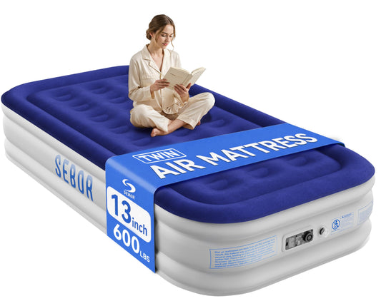 Air Mattress Twin with Built-in Pump 13", Comfortable Self-Inflating Blow up Mattress, Blue
