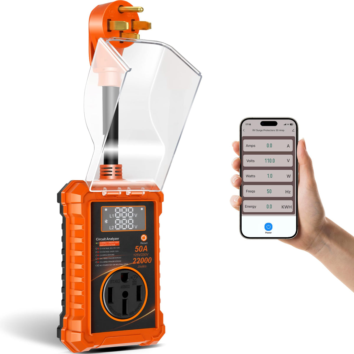 2026 𝐍𝐞𝐰 RV Surge Protector 50 Amp with Smart App & Bluetooth, 22000J
