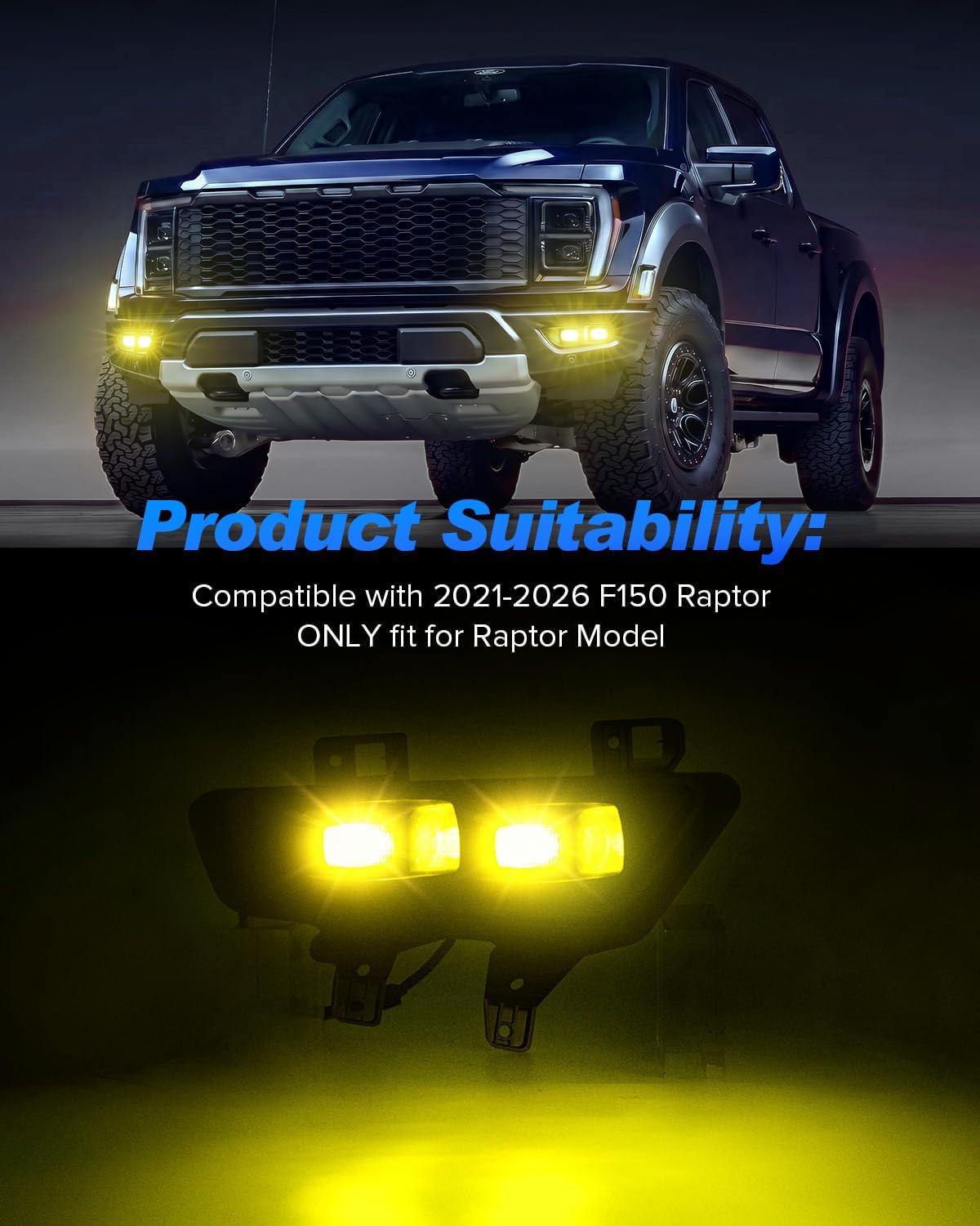 LED Fog Lights for 2021-2025 Ford F150 Raptor | Only Raptor Model C2|2021-2025 F150 Raptor |Yellow Light