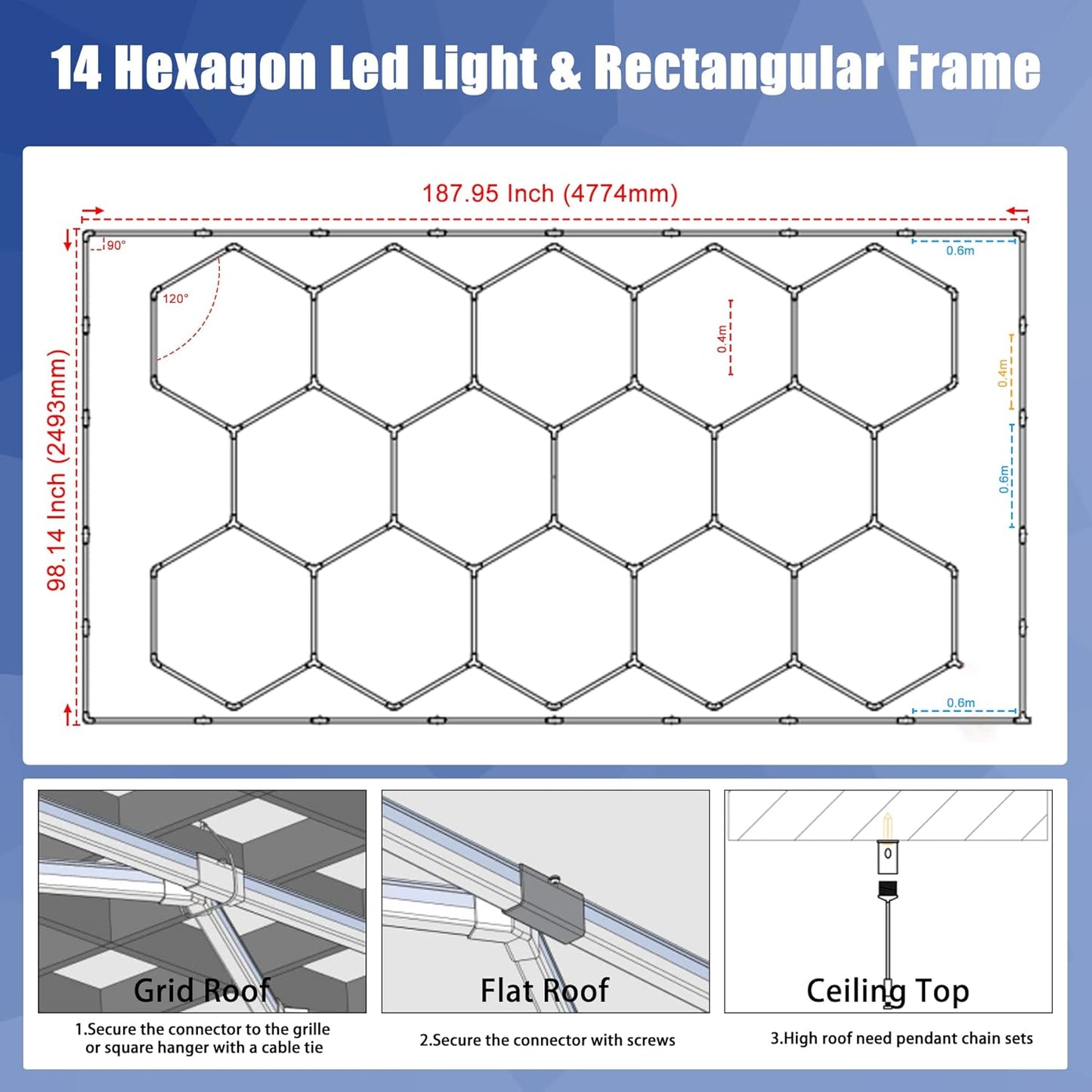 Hexagon LED Garage Lights - Hexagonal LED Lights, 548W 65760 lumens, 3 Color Hexagon Lights with Warm Light 6500K/3000K/4500K, Hexagon Lighting for