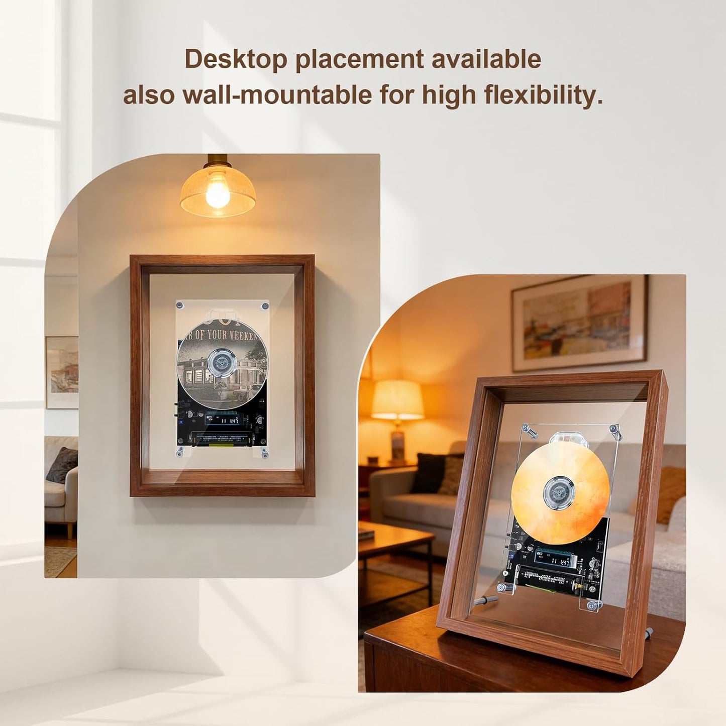Decorative Wood Grain Frame CD Player, Retro & Fashionable Style with BT Pairing, 4-Hour Battery Wall/Tabletop Dual Use, for Birthday Christmas Housewarming (No CD or Speaker)