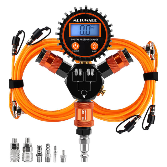 METOWARE 4 Tire Inflation & Deflation System with Digital Gauge, Air Up Down Kit for Truck SUV Off-Road, 4-Wheel Inflation All at Once, Fits Up to 255" Wheelbase, Leak-Free Design, Manual Bleed Valve