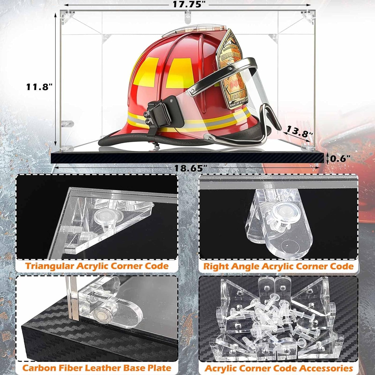 Acrylic Fireman's Helmet Display Case, Clear Cowboy Hat Display Case, Large Helmet Display Case, Large Rectangle Box, UV Protection Memorabilia