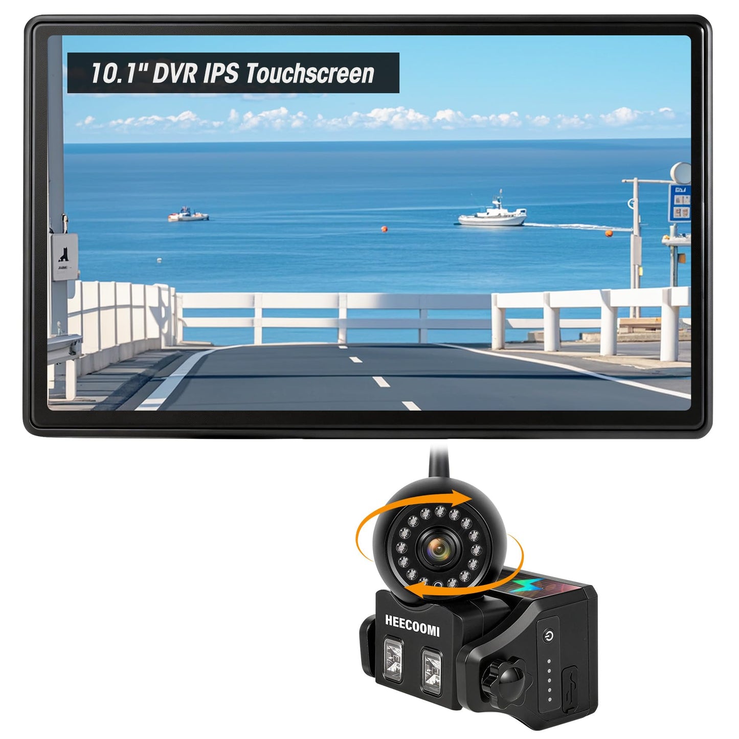 360° Solar Magnetic Backup Camera System for Trailer Camper Truck, 10.01" Touchscreen & 10000mAh Rechargeable Battery, Triple Camera, ART31