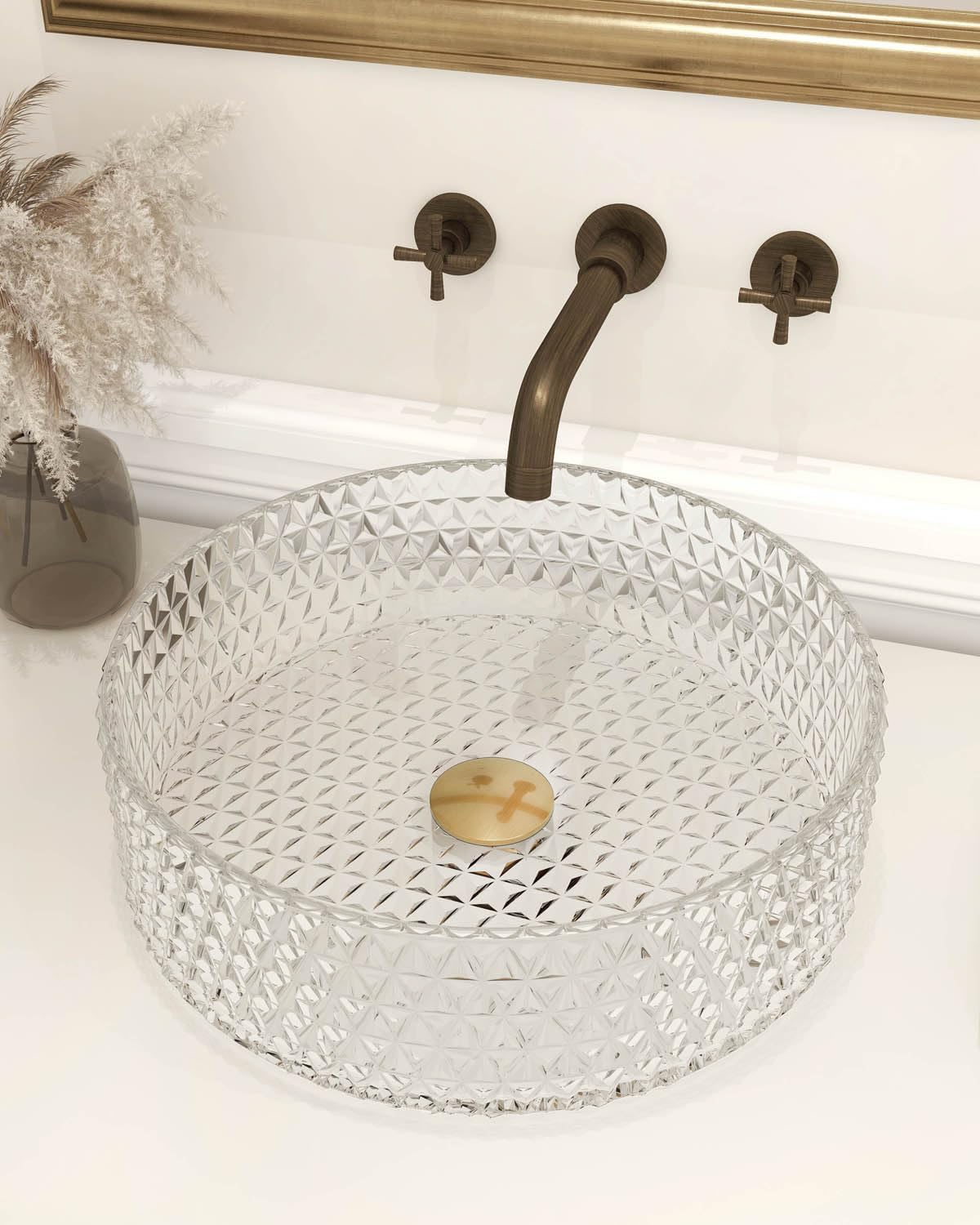 Bathroom Vessel Sink Round Vessel Sink Transparent Diamond Shaped Crystal Glass Bathroom Sink Above Counter Clear Glass Vessel Sinks for Bathrooms