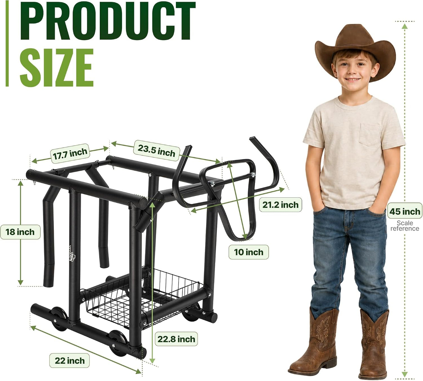 Rolling Roping Dummy for Kids and Adults, Heading and Heeling Dummy with Galvanized Steel Steer Head, Mobile Calf Practice On Wheels for Steer Roping Beginners | Helps beginners and young riders practice roping skills safely and easily
