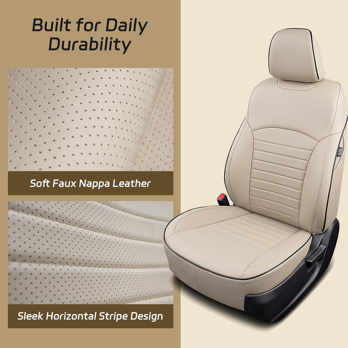 Full Set Seat Covers for Subaru Outback 2015 2016 2017 2018 2019, Beige | Custom Fit for 5 Seats Front & Rear Row | Faux Leather Waterproof Car Interior Accessories | Airbag Compatible