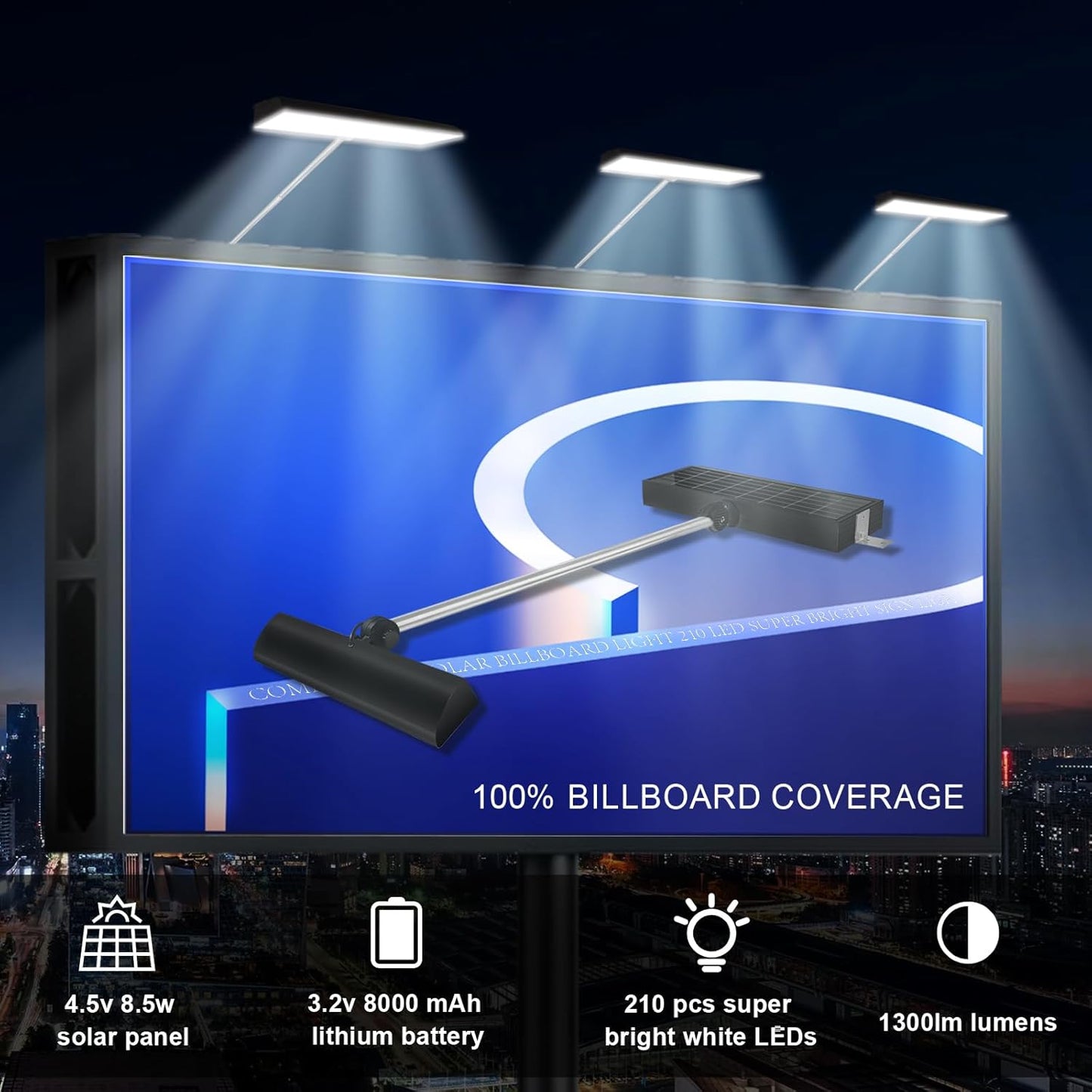 Solar sign Lights Max,3699lm,IP65,fine feel frosted shell,8000 mAh Commercial Sign Light for Real Estate Signs, Business, Advertisement, High Way Sign Lighting (Black)