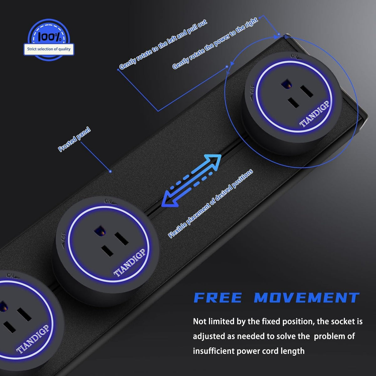 Track Outlet; Removable Electrical Outlet Track System, 19.68 inch Power Track 8000W; 5 AC Outlet adapters 1875W Suitable for Kitchen, Counter, Home and Office use(Matte Black)