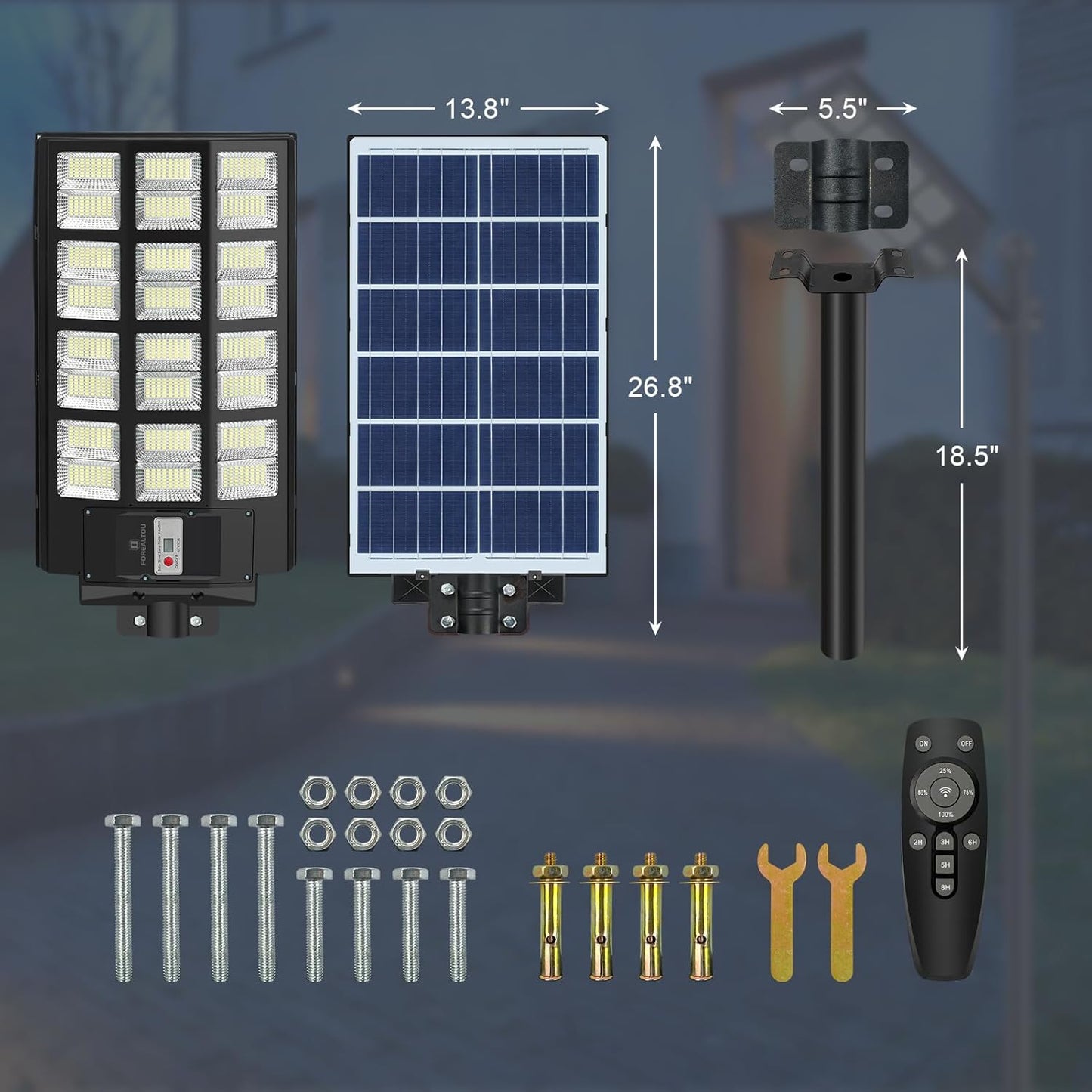 1600W Solar Street Lights Outdoor 8000K LED Solar Security Flood Lights Motion Sensor, 200000LM Dusk to Dawn IP67 Waterproof Solar Powered Outdoor