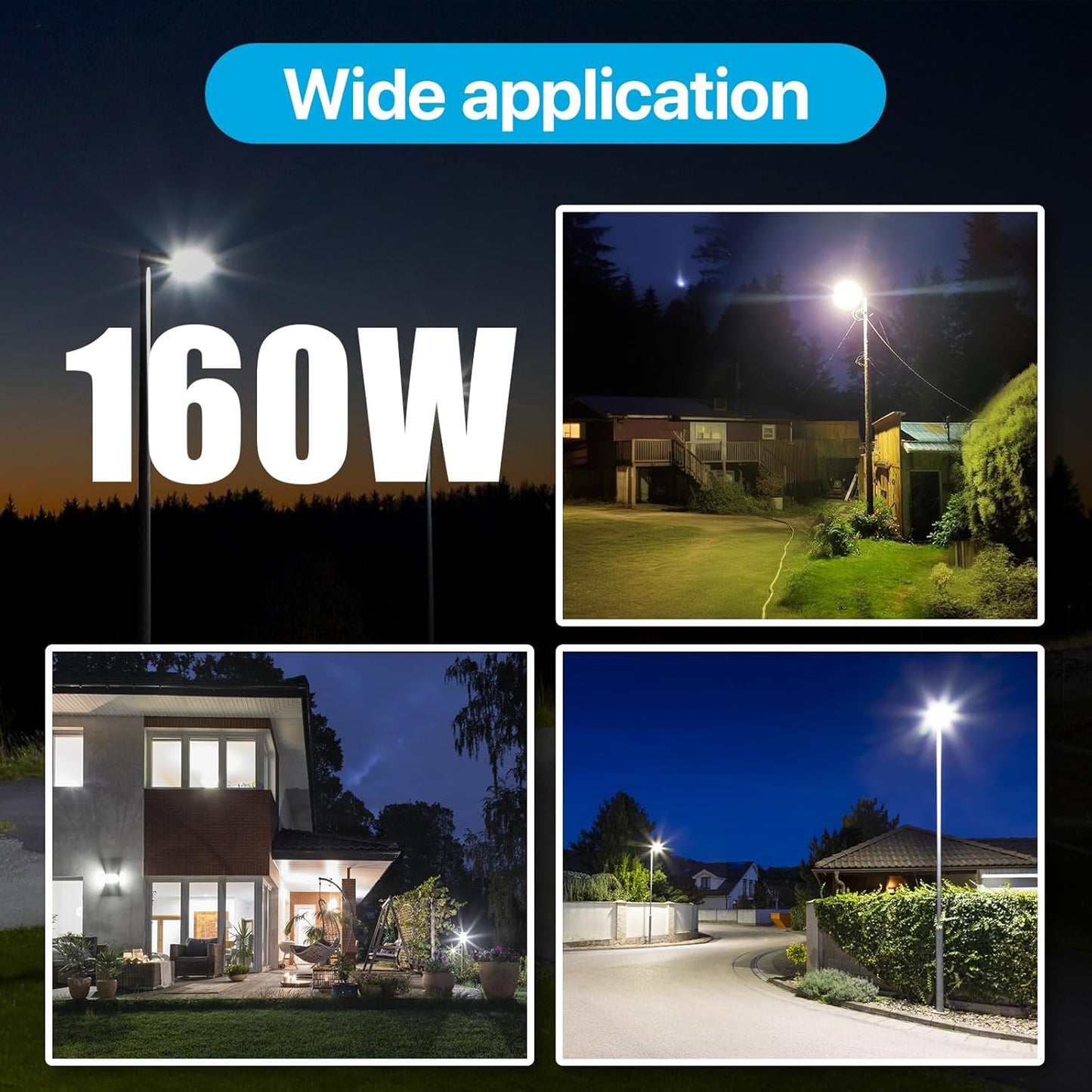 Upgrade 160W LED Parking Lot Light, 24000LM LED Pole Light with Dusk to Dawn Photocell, 5000K Daylight, IP65 Waterproof Die-Cast Aluminum, LED Pole