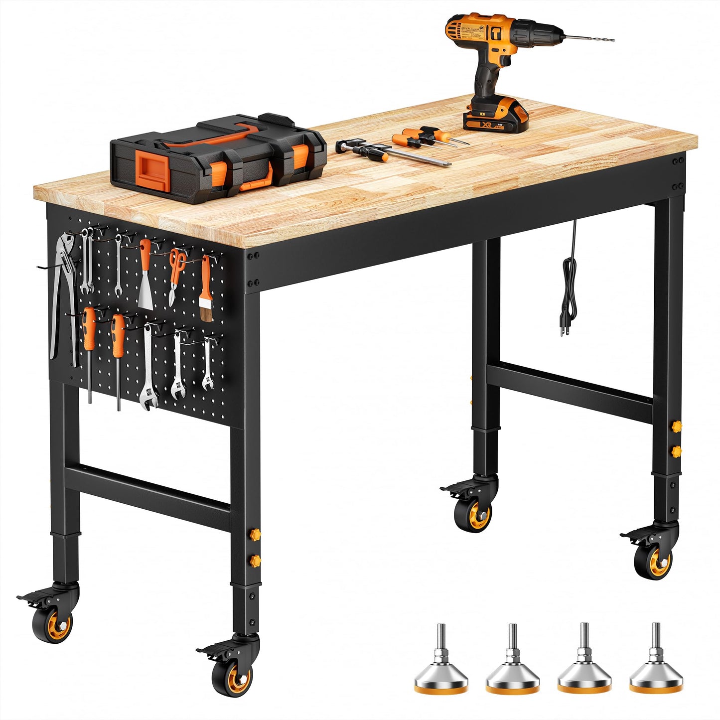 CAMMOO 48" Garage Work Bench with Wheels, Pegboard & Power Outlet 48*24 Inch
