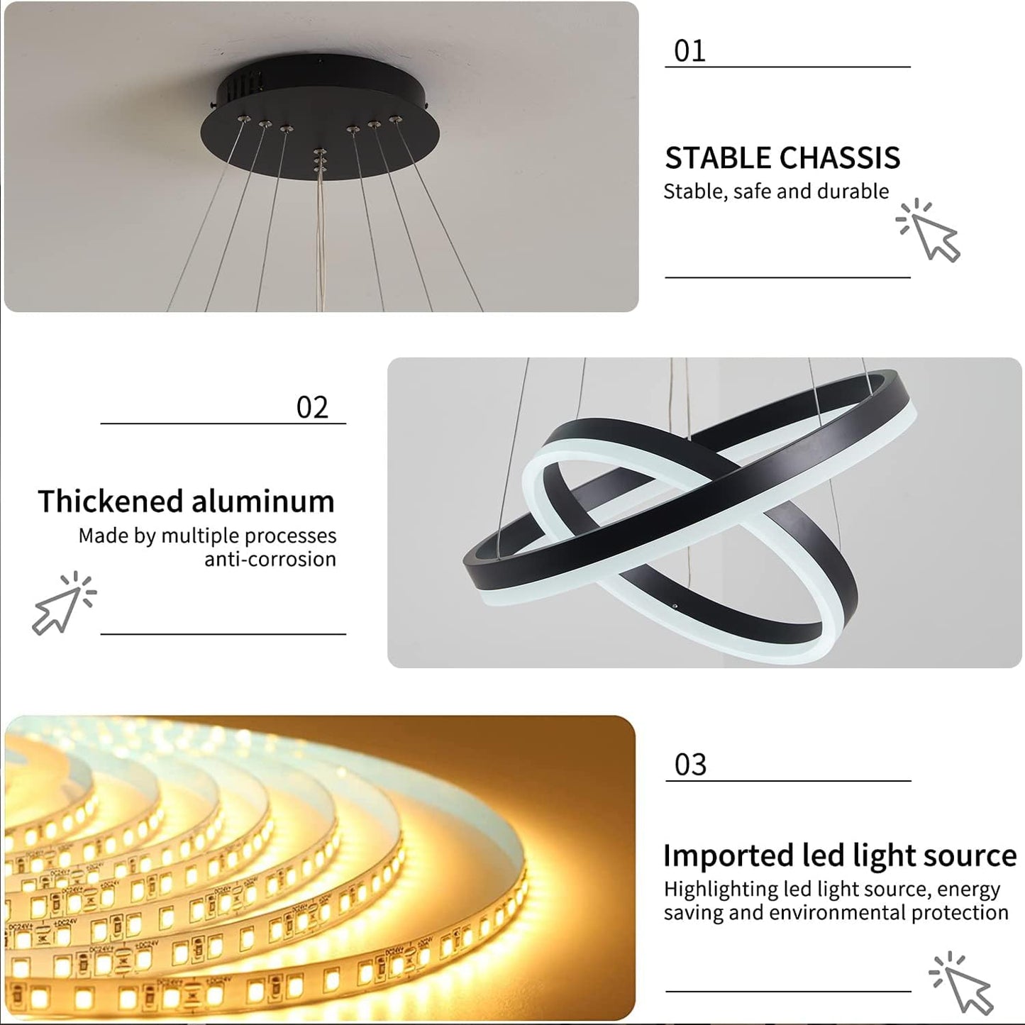 Modern LED Chandelier Dimmable 3 Ring Led Pendant Lighting with Remote Control Silver Circular Flush Mount Ceiling Light Fixture for Dining Room,