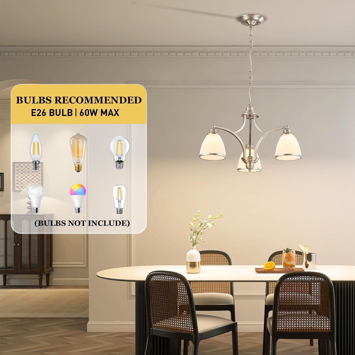 Brushed Nickel 3-Light Kitchen Island Light Fixture with Milk White Frosted Glass Shade for Dining Room Adjustable Height Silver Ceiling Hanging Light for Kitchen,Entry,Dining Table,Foyer silver-a small