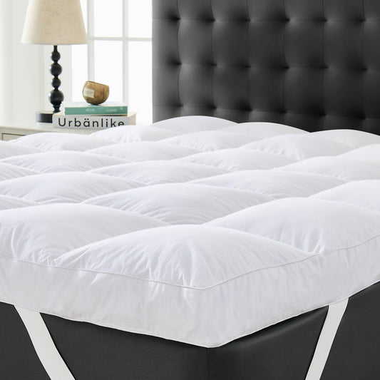 3 Inch Down Mattress Topper Queen, Goose Down & Feather Shredded Memory Foam Feather Bed Mattress Topper, Triple-Layer Downproof Pillow Top, 100% Cotton Cover, Elastic Straps, 60x80 Inch