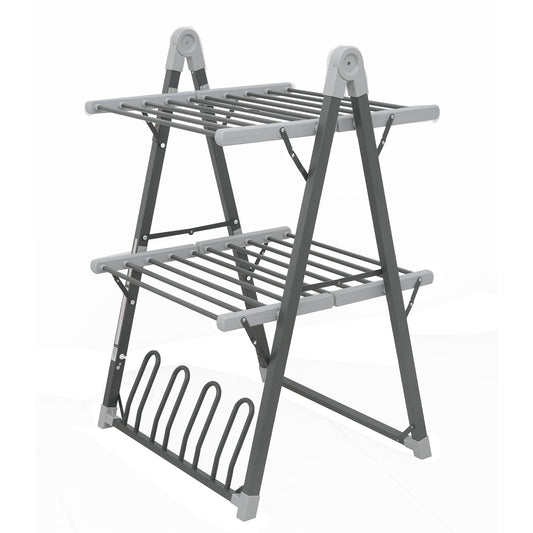 Electric Heated Clothes Drying Rack,Foldable Heated Garment Dryer with Timer Shut-Off Laundry Rack for Clothes Shoes Socks,Aluminum Alloy,Space Gray,Plug & Play,(39.37x25.98x23.82in)