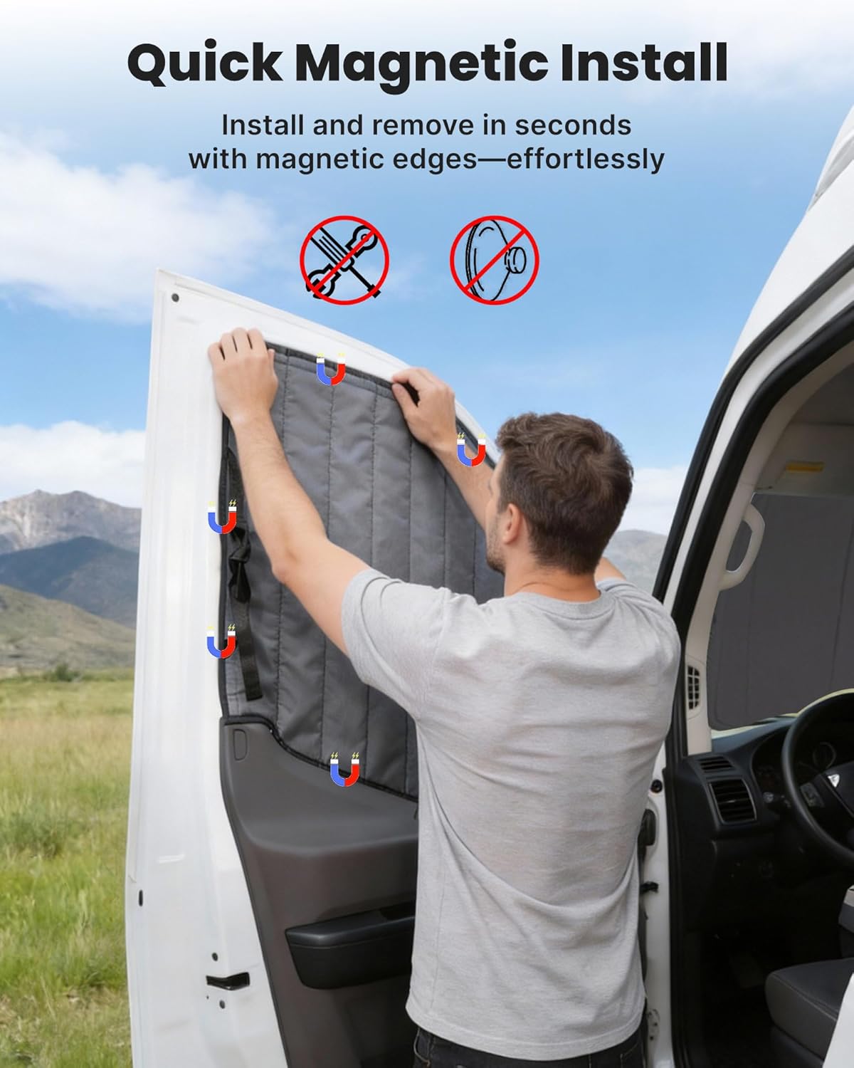 Magnetic Van Window Covers Fit for Ford Transit 150 250 350 High/Medium Roof 2015-2025, Blackout Privacy & Thermal Insulation Side Shades for Van Life & Camping, Easy Install, Gray (Pair) Front Door Windows