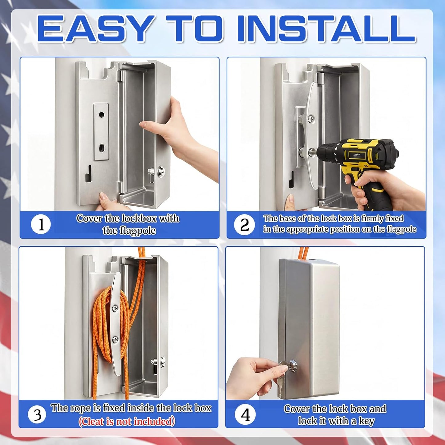 Flagpole Lock Box Anti-Theft Cleat Cover Flagpole Hardware for External Halyard Heavy Duty Cast Aluminum with Lock Prevents Flag Theft and Vandalism Fits 9 Inch Cleats with Install Kit
