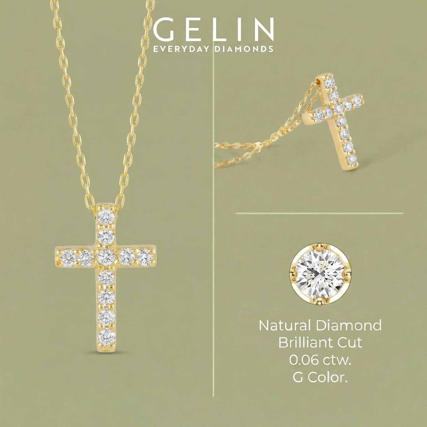 Tiny Diamond Cross Necklace in 14K White Gold 1/2"x1/4" Cross Pendant
