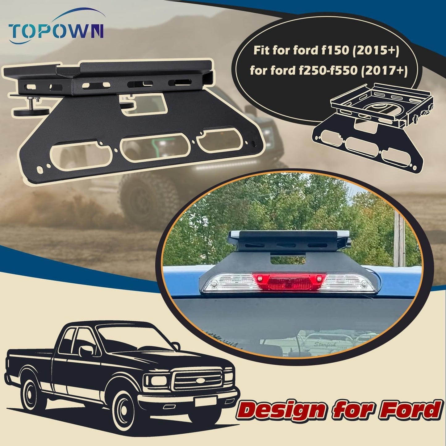 TOPOWN Drill-Free Cab Mount for Starlink Mini for Ford F150 (2015+), Metal Bracket for Starlink Mini for F250-F550 (2017+), Magnetic Mount for Aluminum Body (US Patent 30/008,384)