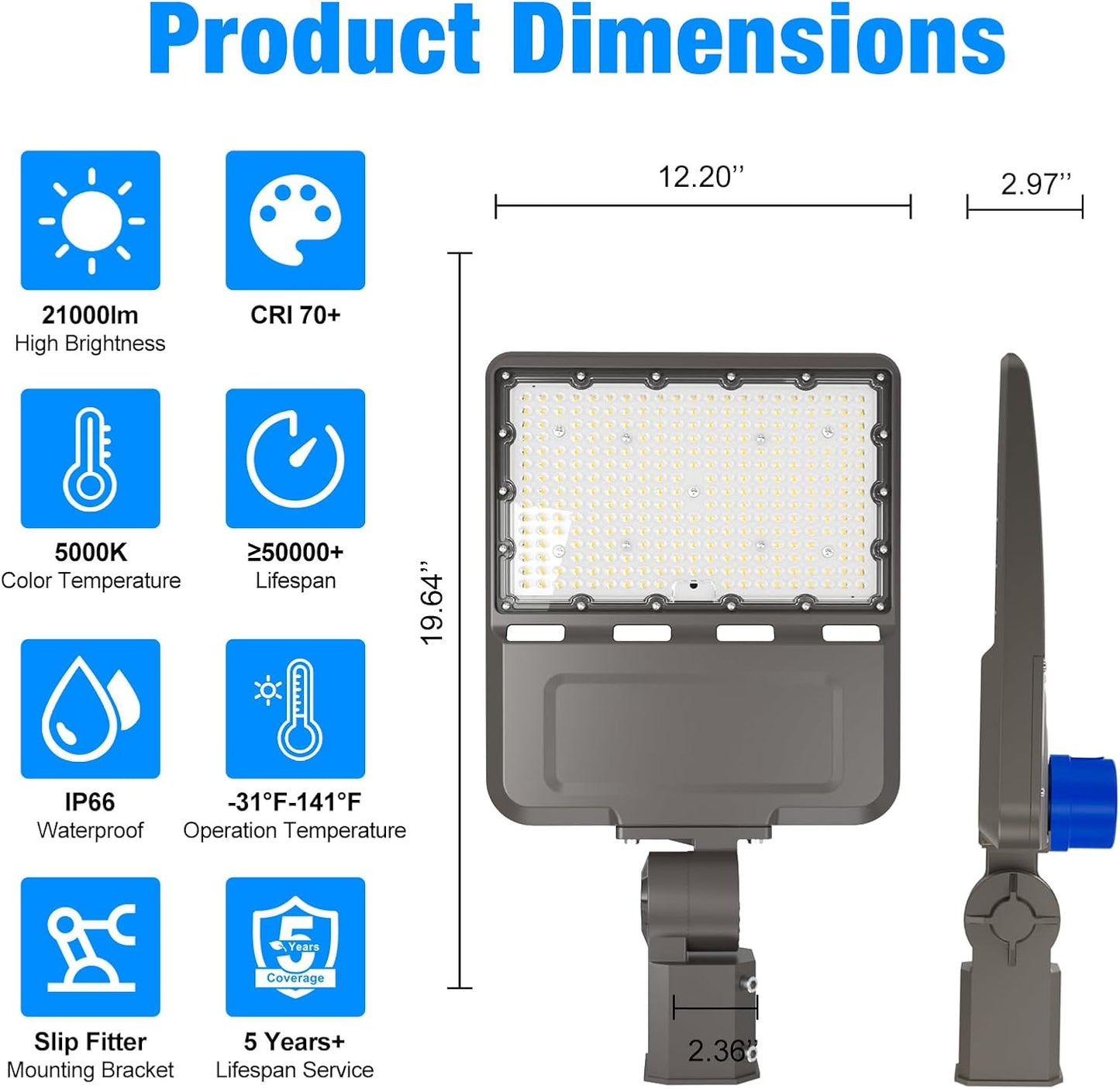 LED Parking Lot Light, 300W,42000LM 5000K 120-277V Daylight, LED Shoebox Light with Dusk to Dawn Photocell, Slipfitter Moun