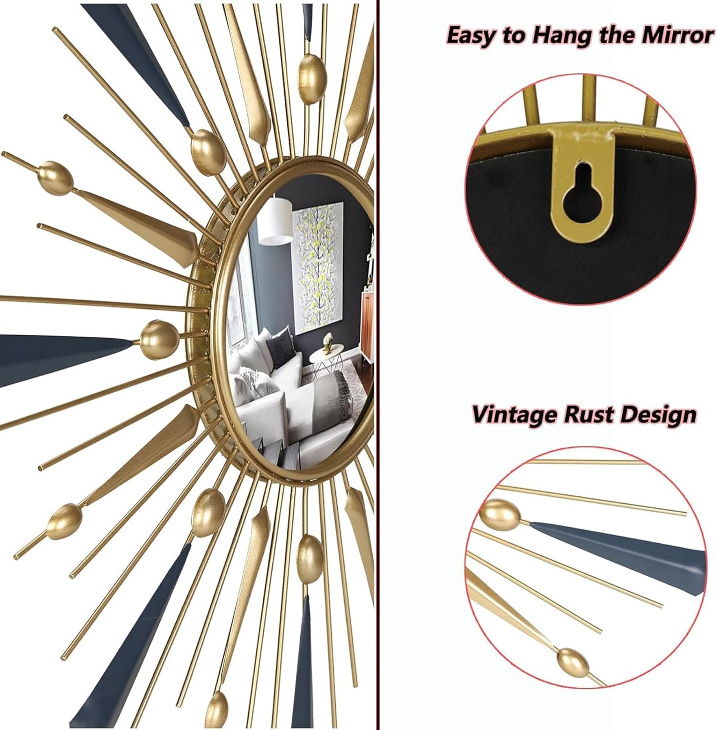 Sun Mirror, Gold Sunburst Mirror, Sunburst Wall Decor Sun Mirror Wall Decor 27.5'