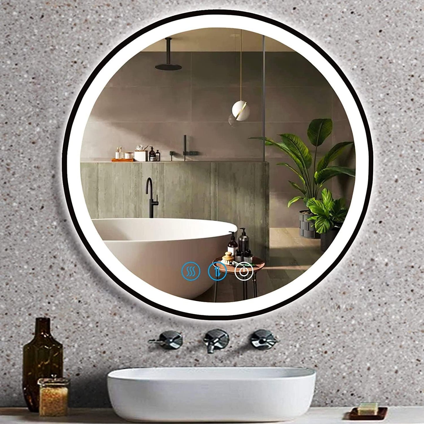 DIDIDADA 20 Inch Black Round LED Bathroom Vanity Mirror with Lights Black Frame Lighted Vanity Mirror for Bathroom Wall Round LED Mirror 3Color