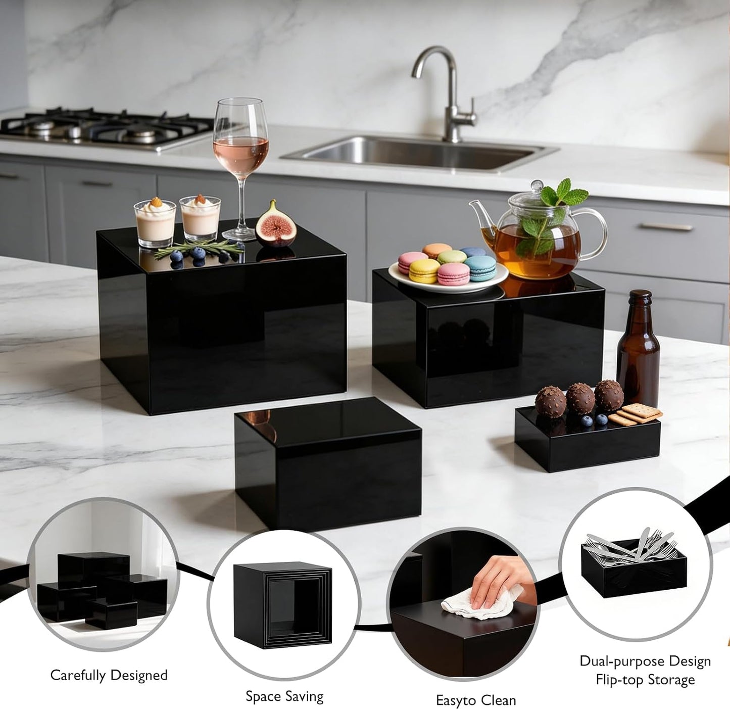 13.8" Extra Large White Risers, Large Size Acrylic Cube Display Nesting Risers, Food risers for buffet table, Black Risers for Catering Dessert Collectibles Jewelry Figures Show