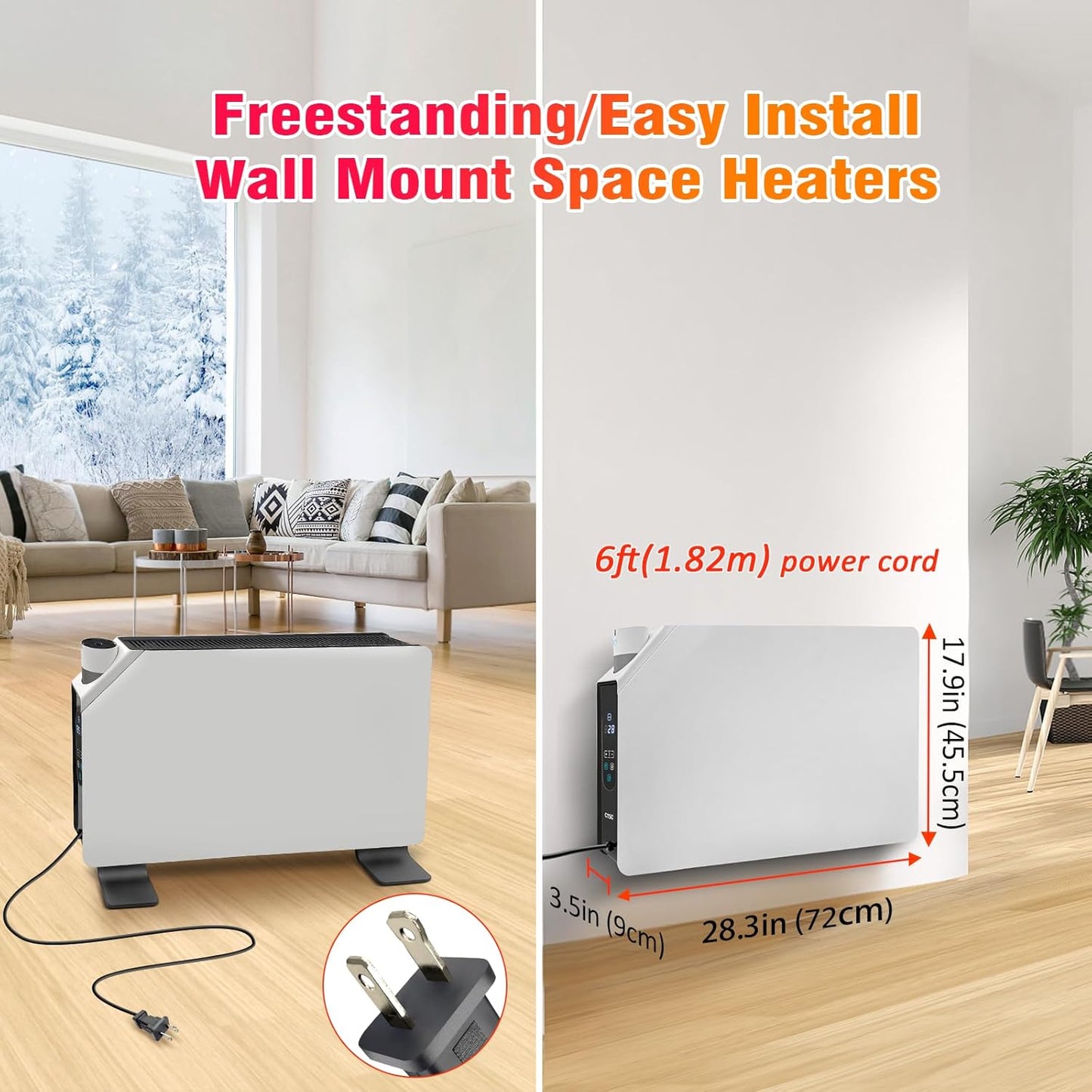 CTSC Convection Heater - Panel Heater - Space Heater Indoor Large Room - 750W/1500W Convection Panel Heater with Remote Control, Adjustable