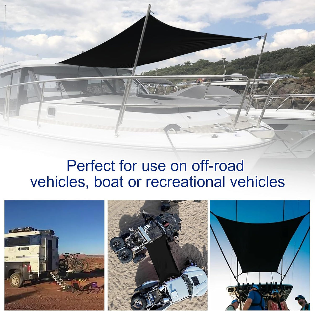 T-Top Bow Shade 9' x 5' for Boat, UTV & RV – Portable Sun Shade Extension with UV Protection, Stretchy Breathable Fabric, Universal Fit for T-Top, Bimini, Roll Bar – Includes Shock Cord & Carabiner