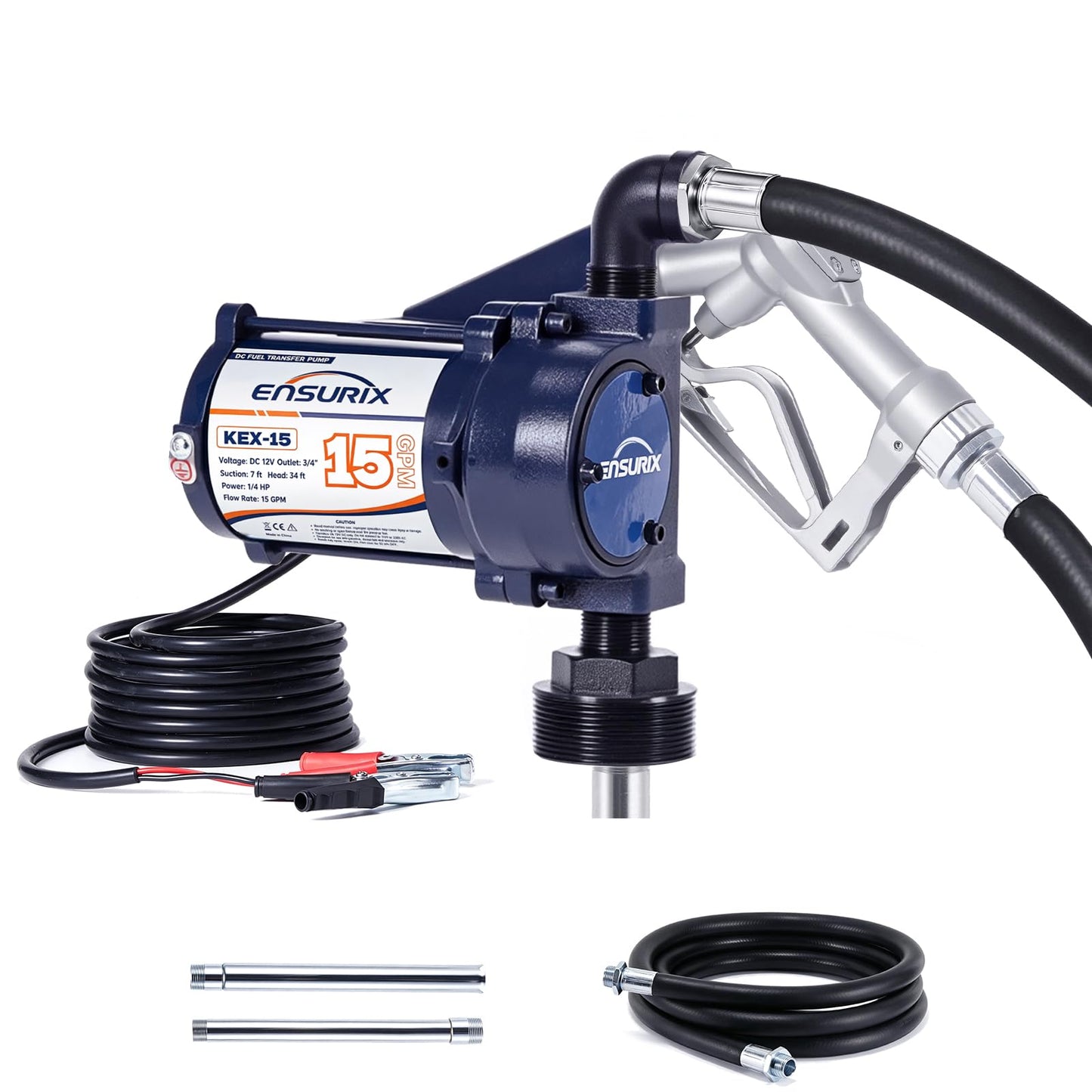 12V Fuel Transfer Pump 15 GPM, Diesel Transfer Pump 12 Volt with High Flow Manual Nozzle, Hose & Filter, Electric Gasoline Transfer Pump Kit for Fuel Tank, Gasoline, Diesel, Kerosene