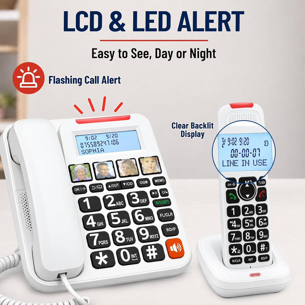 Uvital Corded/Cordless Phone with Answering Machine, Phones for Seniors