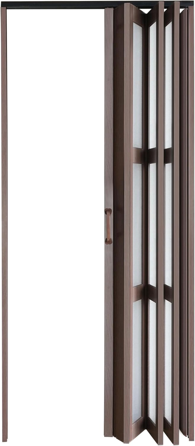 36X96in Accordion Door,Interior Folding Doors for Closet Includes Hardware and Lock,Brown