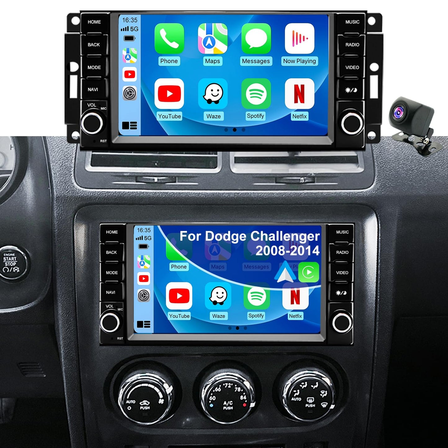 Upgrade 5G WiFi Car Radio for Dodge Challenger 2008-2014, Avenger 2008-2014, Charger 2008-2010, 7 Inch Touch Screen Stereo Head Unit with Wireless Carplay Android Auto GPS Navigation FM BT SWC Camera