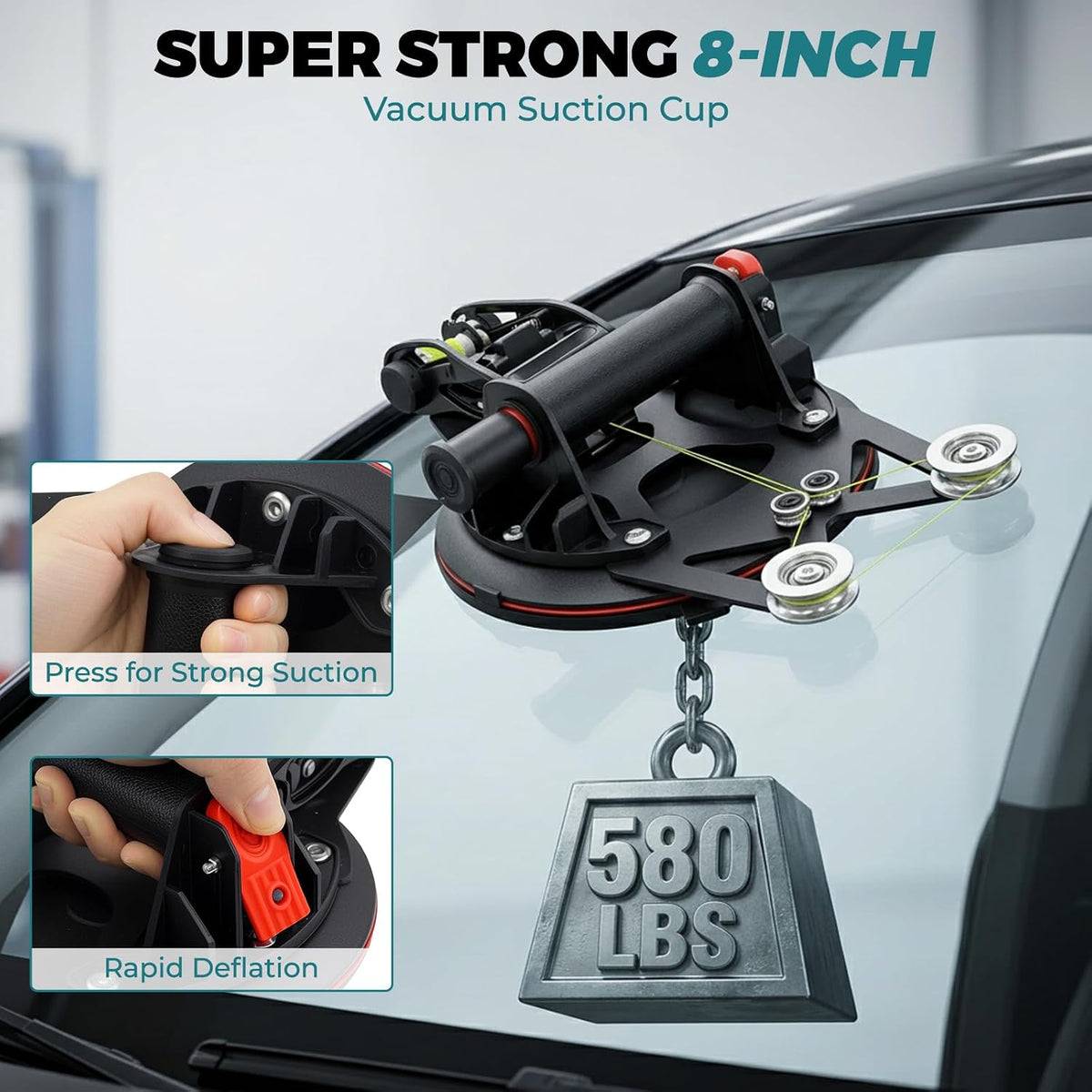 Windshield Removal Tool Kit, Auto Glass Removal Kit with Dual Direction Cutting System,Glass Cutting Tools & Threader,Auto-Lock Wire,8 Inch Suction Cup,High Strength Steel for Cars,Trucks SUVs (Black)