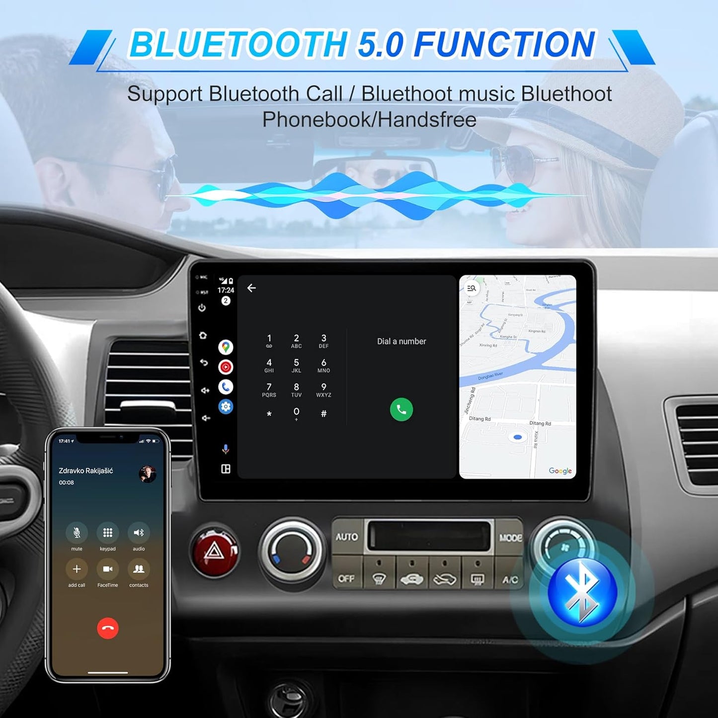 10" Radio for Honda Civic (2006–2011, 8th Gen), Android 15 Stereo, Wireless Apple CarPlay & Android Auto, Bluetooth 5.0, Built-in GPS + Wi-Fi, 2GB + 64GB, HD Touchscreen Head Unit with AM/FM/RDS