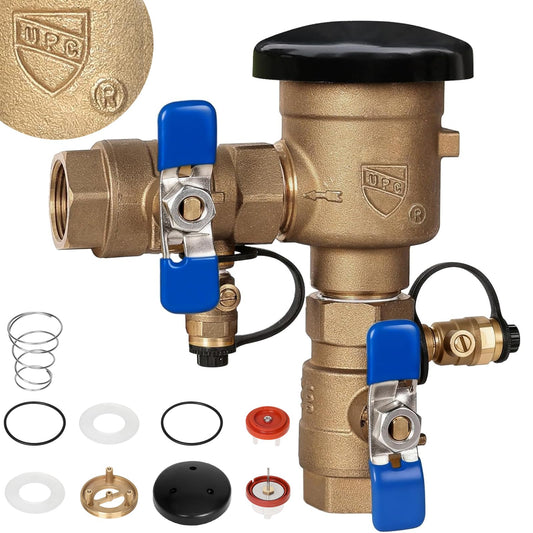 【UPC® Certified】3/4" Brass Pressure Vacuum Breaker with Repair Kit, Max 400PSI Sprinkler Backflow Preventer for Non-Potable Systems Like Irrigation & Industry 3/4 Inch