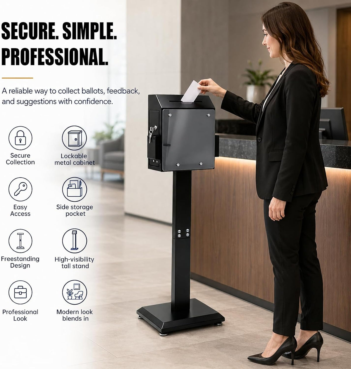 Suggestion Donation-Offering Box Standing - Metal Suggestion Box with Lock for Voting Donations Elections