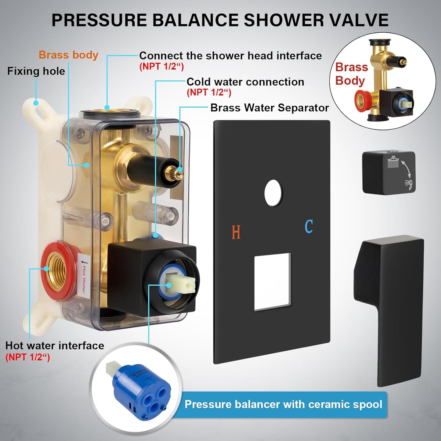 Baetuy 8 Inch Shower Faucet Set, Rainfall Shower System With High Pressure Handheld Shower Head and Square Fixed Shower Head,Spray Wall Mounted