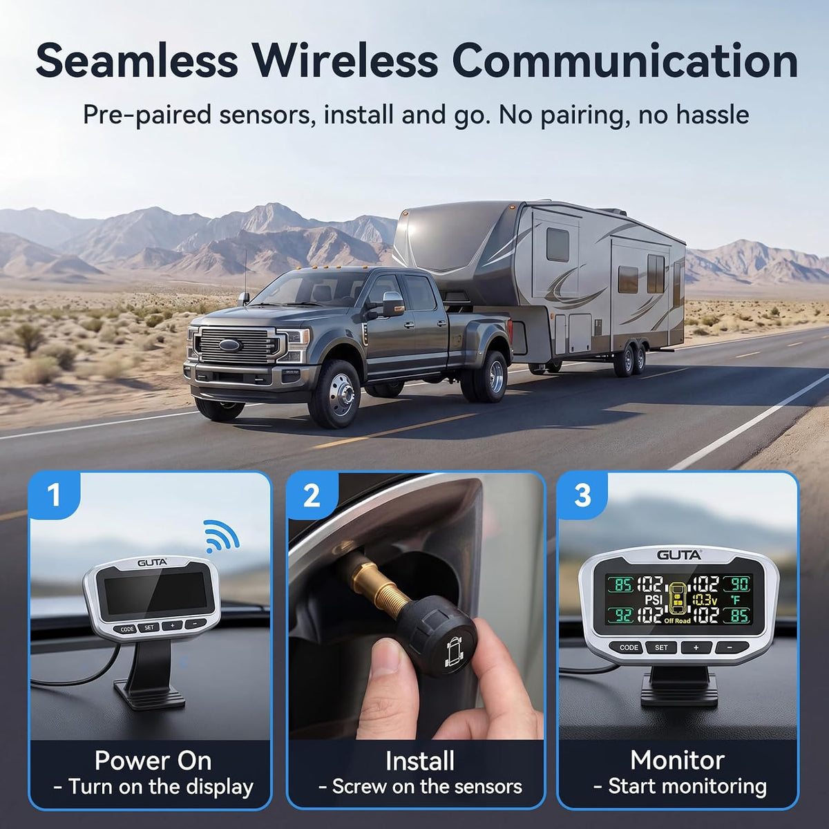 GUTA GT90 Tire Pressure Monitoring System, 0-188 PSI TPMS with 6 Sensors 6-Sensors
