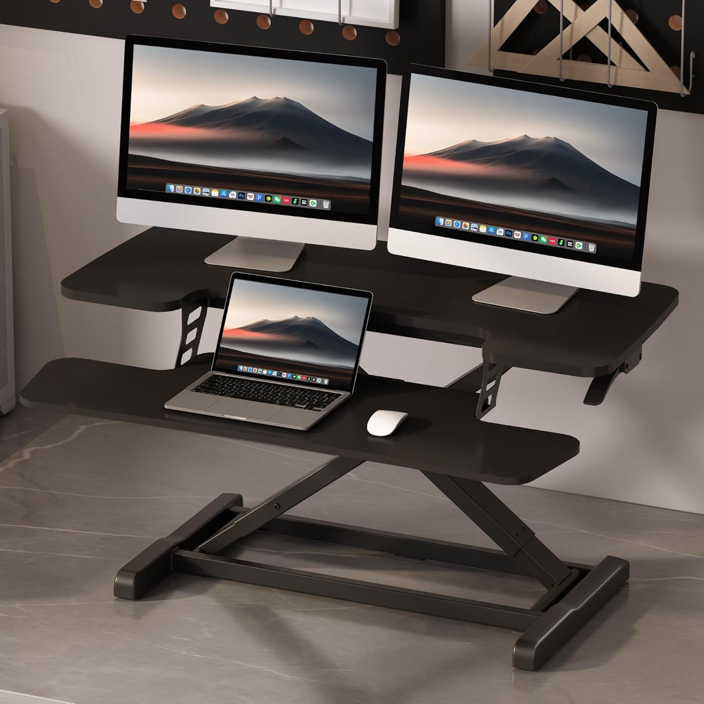 FLEXISPOT Standing Desk Converter 36" Desk Riser, Height Adjustable Desktop Riser Sit Stand Computer Workstation, Spacious Stand Up Desk Converter for Laptop Keyboard and Monitor Setup, Black Black 36"