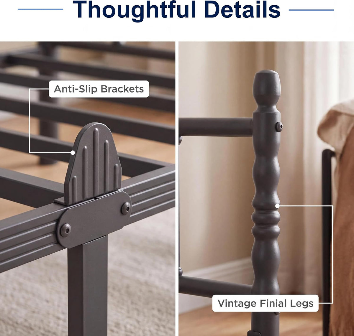 12 Inch Black Vintage Twin Daybed Frame with Sturdy Metal Slats