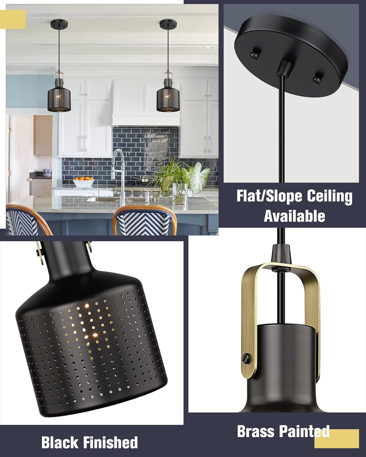 Emak Industrial Pendant Lights Kitchen Island, Black Pendant Light Fixtures with Metal Shade, 1 Light Hanging Lights for Bedroom, Kitchen Island,