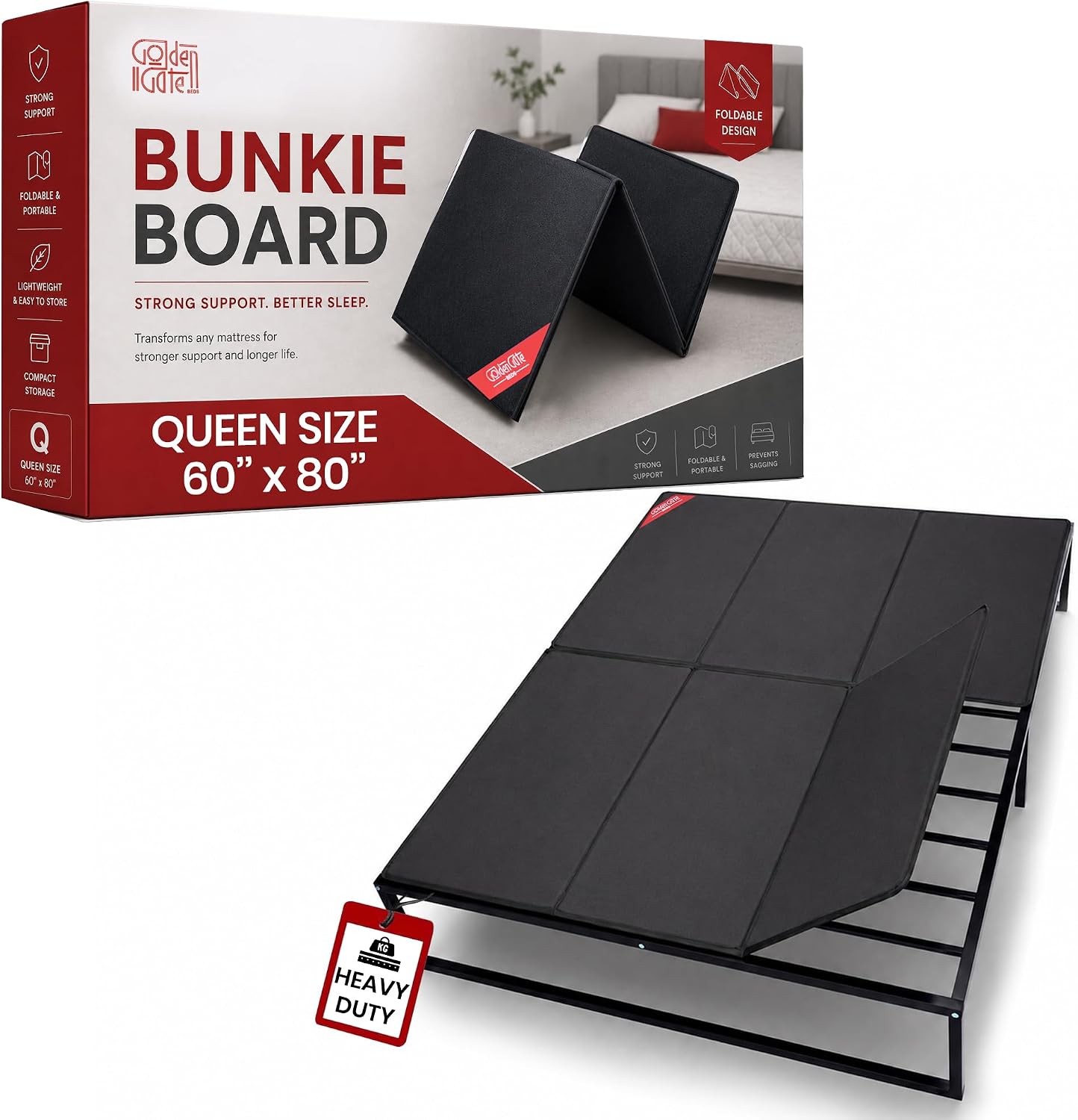 Heavy Duty Bunkie Board Queen Size 60"x80" Non-Slip Breathable Bed Support Board for Slatted Bed, Anti-Sag Under Bed Support, Noise Minimizing Moisture Resistant Bed Board Low Profile Queen Bunkie Black