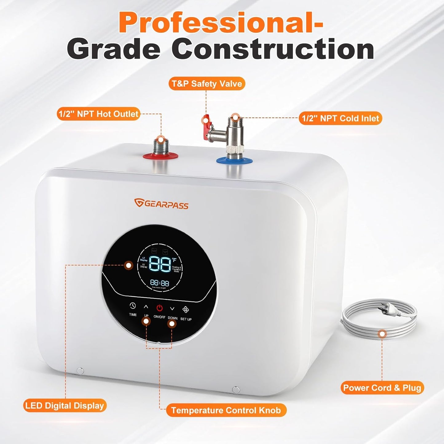 4 Gallons Electric Mini Tank Water Heater 120V 1500W, Small Under Sink Water Heater, Adjustable 55–145°F, Fast Heating, CSA Certified, Wall or Floor Mount for Kitchen, Bathroom, RV
