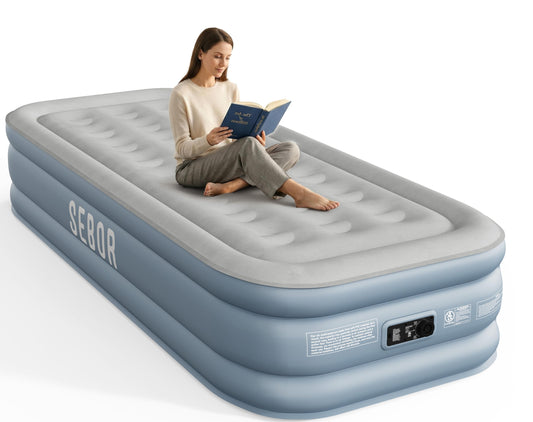 Air Mattress Twin with Built-in Pump 18", Comfortable Self-Inflating Blow up Mattress with High-Speed Pump, Durable Twin Size Air Mattress with Storage Bag for Guests, Moving, Camping, Travel