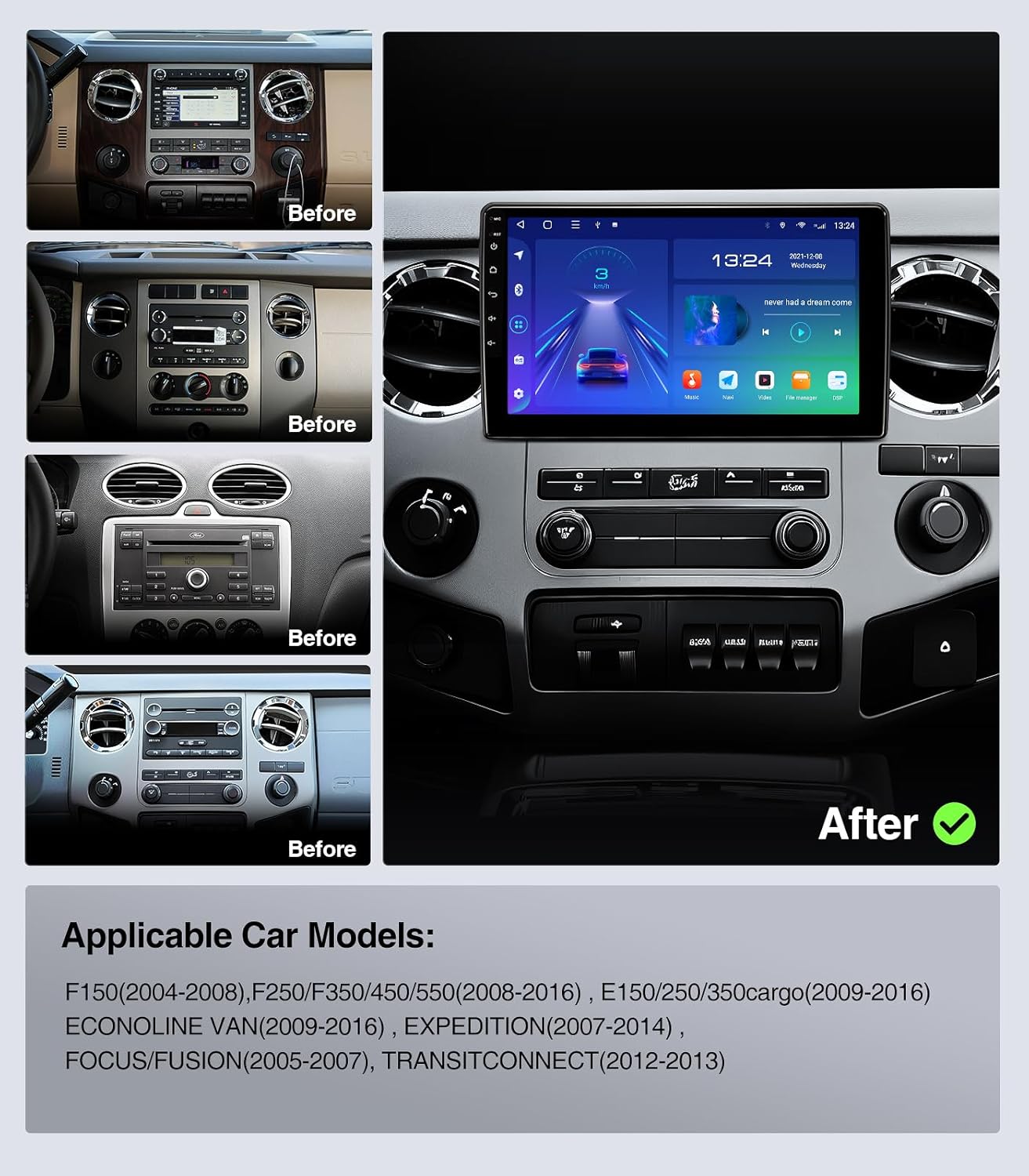 10 Inch for Ford F150 Radio 2004-2008, F250/F350/450/550 2008-2016 Radio Upgrade Wireless CarPlay Android Auto, Plug and Play, 5G Wi-Fi, Bluetooth 5.0 QLED Touch Screen Car Stereo