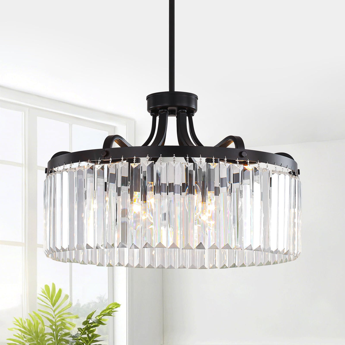 6-Light Modern Crystal Chandeliers, 20'' Black Chandeliers for Dining Room