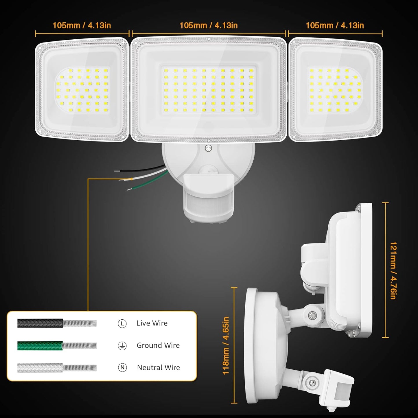 Onforu 2 Pack 100W LED Motion Sensor Light Outdoor, 9000LM Super Bright Security Lights Flood Light Motion Detector with 3 Head, IP65 Waterproof