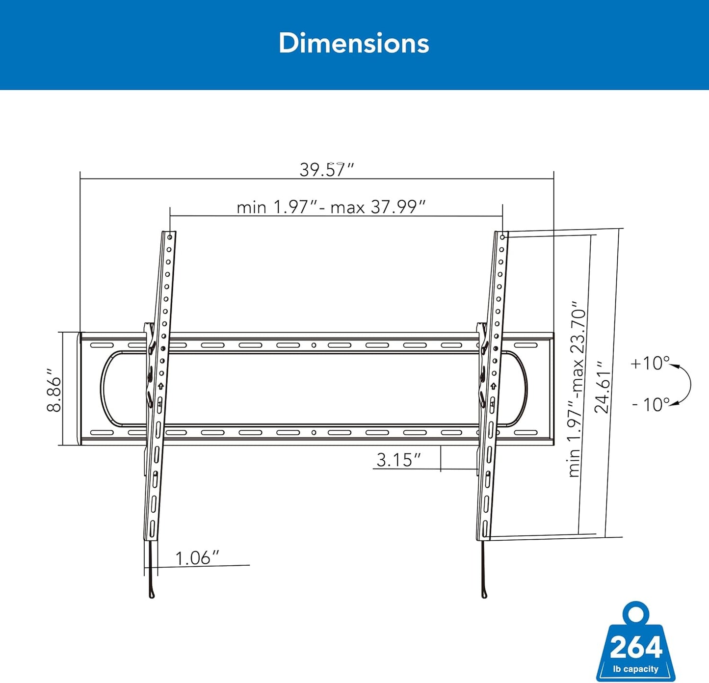 Heavy Duty XXL TV Wall Mount for Extra Large TVs, Tilting TV Mount, max VESA 900x600, Holds up to 264lb, Large TV Wall Mount for 60'-120' TV